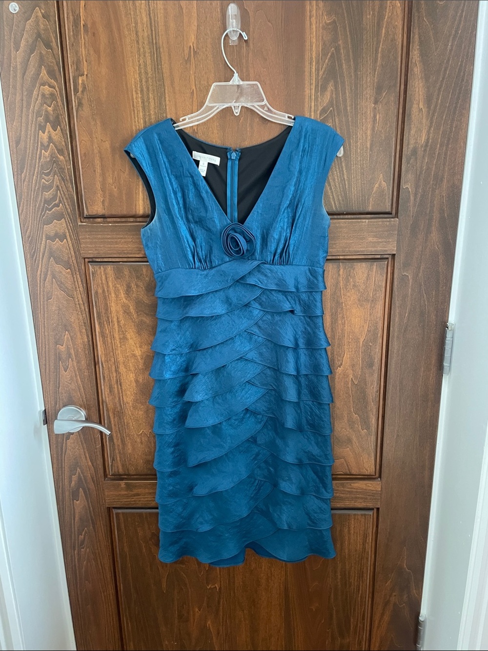London Times Teal Layered V-Neck Midi Dress